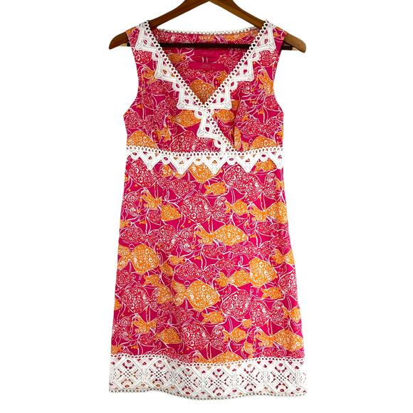 Lilly Pulitzer Jubilee Catherine Bell Lace Trim Tropical Print Size 2 EUC Pink - Picture 1 of 8
